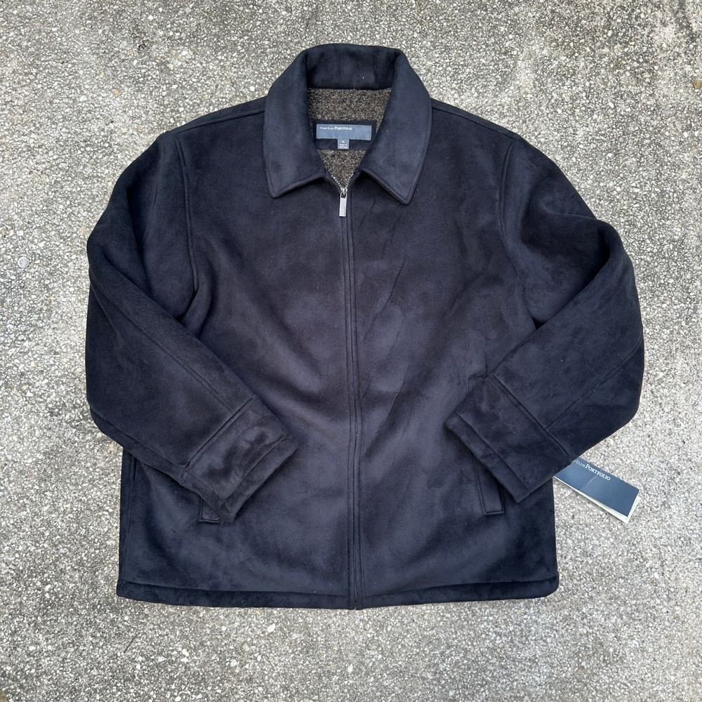 NWT Perry Ellis Portfolio Mens XL Faux Shearling Suede Sherpa Lined Jacket Black